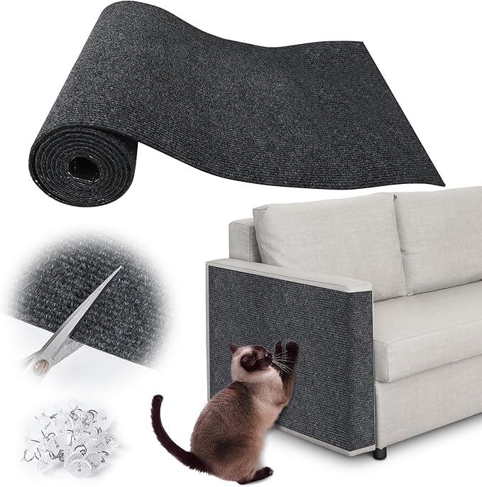 Cat Scratch Furniture Protector - 158" x 15.8" Trimmable Self-Adhesive Cats Claws Scratch Pads, DIY Cat Climbing Couch Protector for Scratch Post Cat Tree Replacement Indoor (Dark Gray)