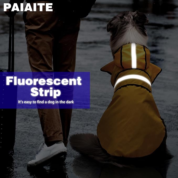 Paiaite Dog Raincoat: Hooded Slicker Poncho, Durable Waterproof Jacket with Reflective Stripes for Safety, Convenient Leash Hole, and Adjustable Fit, Perfect for Small, Medium, and Large Dogs Yellow M