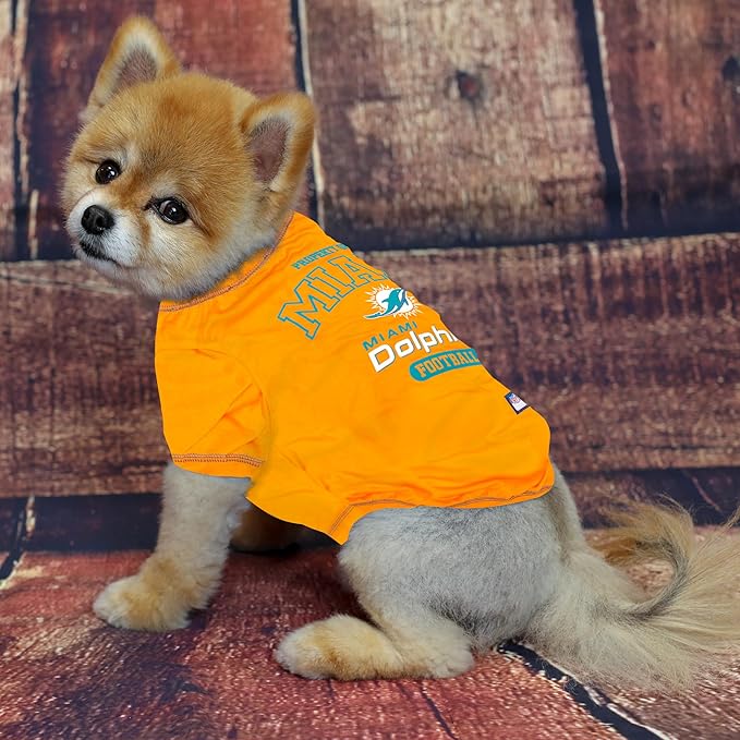 NFL Miami Dolphins Dog T-shirt Medium. - Licensed Shirt for Pets Team Colored with Team Logos- Premium Stretchable Materials for the comfort of your Dog & Cat