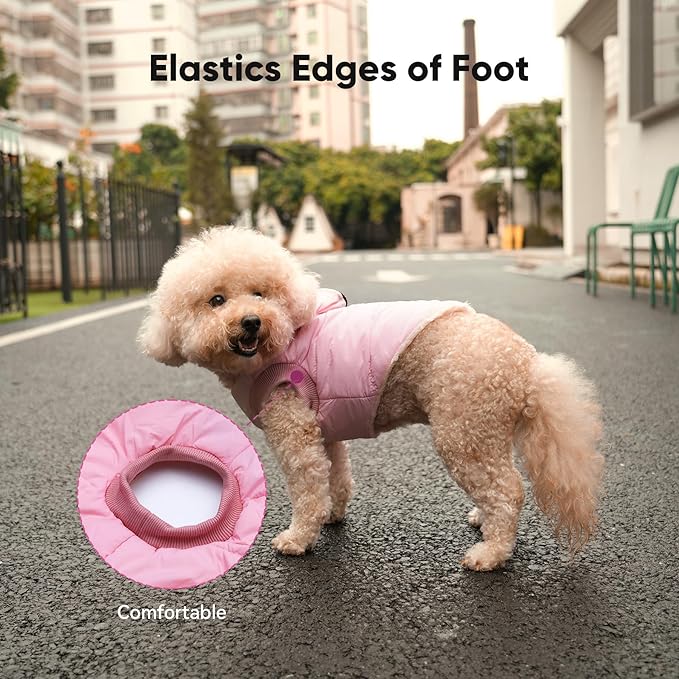 Fleece Lining Dog Hoodie with Harness Built in,Extra Warm Small Dog Jacket in Winter Puppy Coats with Hooded,Light Pink S