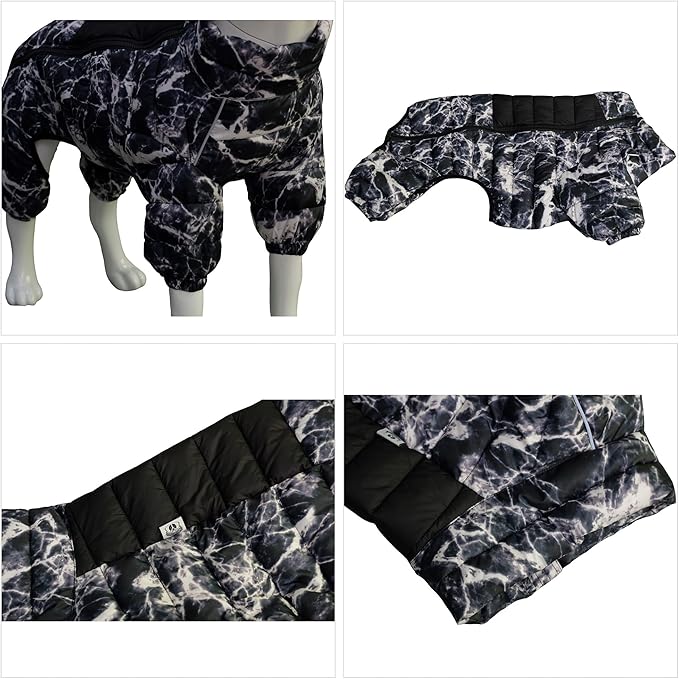 Micai Warm Dog Jacket, 4-Legs Covered Waterproof Windproof Reflective Vest, Zippered Adjustable Outdoor Snow Jacket for Small to XXXXL Dogs - Black
