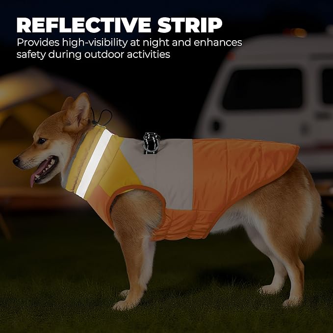 Dog Coats for Small Dogs, Waterproof Warm Dog Winter Jacket with Harness Built in, Reflective Puppy Cold Weather Coats Zip-up Pet Vest with Fleece Lined Dogs Snowsuit, Orange Small