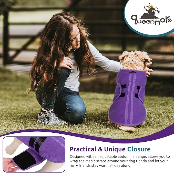 Queenmore Small Dog Sweaters, Soft Fleece Vest Pullover Dog Jacket with Leash Hole, Warm Winter Dog Clothes Cold Weather Doggy Dachshund Sweater for Small Dogs Cats Boy or Girl (Lavender, XS)