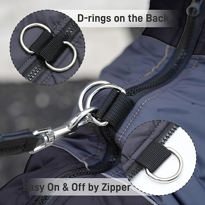 Warm Fleece Dog Coats for Large Dogs,D-Rings Waterproof Puppy Jacket for Cold Winter,Black XXL