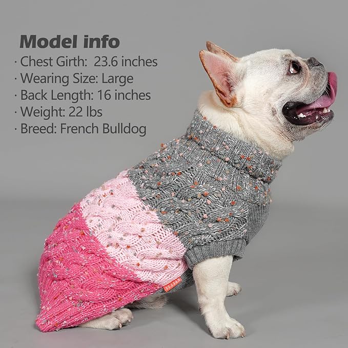 KYEESE Dog Sweater Color Block with Fuzzy Thread Knitted Turtleneck Dog Knitwear with dots in a Variety of Colors for Small Dogs Fall Winter Puppy Sweater, Pink, XS