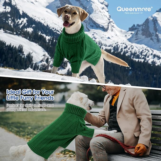 Queenmore XSmall Dog Sweater,Small Sweater for Pet,Soft Knitted Dog Sweater Christmas Clothing,Turtleneck Pullover Puppy Sweaters for Dogs Girls Boys,Cozy Pet Knitwear for Teacup,Chihuahua(Green,XS)