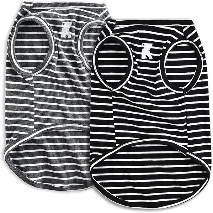 Koneseve Dog Shirt Vest Lightweight Stretchy Dog T-Shirts Soft Cool Shirts Sleeveless Stripe Vests Breathable Clothes for Puppy Kitty Cats Small Medium Large Dogs 2 Pack Black + Grey [ 3XL ]