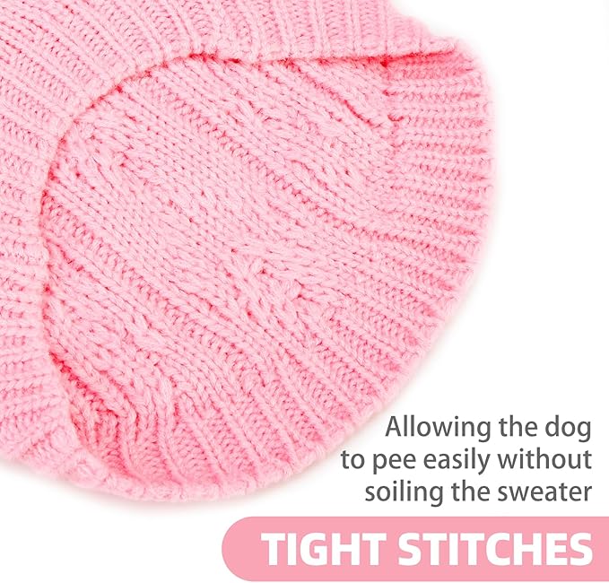 PUPTECK Dog Sweater, Turtleneck Warm Knitted Pullover Coat, Thick Cable Knitwear Clothes in Winter, Pet Apparel Outfits for Small Medium Dogs, for Cold Weather Indoor & Outdoor, Pink S