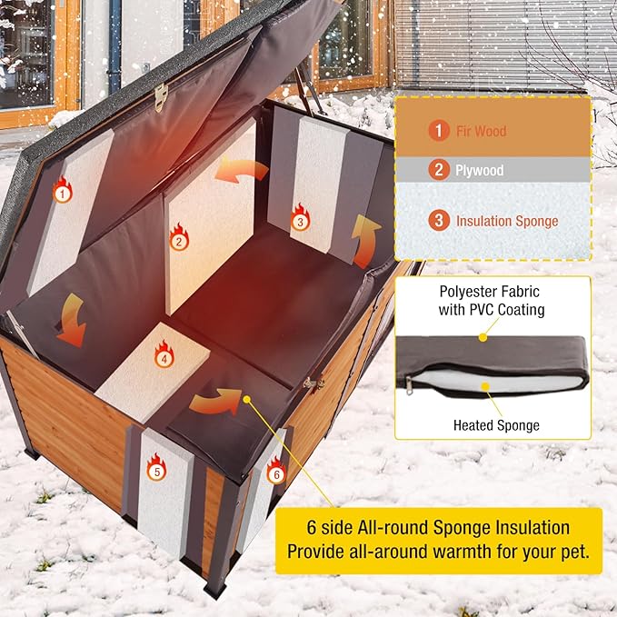 59.1" Extra Large Heated Dog House with Electric Heating Pad,Outdoor & Indoor Dog Kennl with Insulated Liner Keep Warm in Winter, Waterproof Pet Shelter, Strong Metal Frame