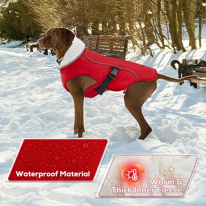 EMUST Dog Jacket Winter, Cozy Windproof Dog Jacket for Cold Weather, Solid Color Pet Vests for Winter for Medium Dogs, Red M