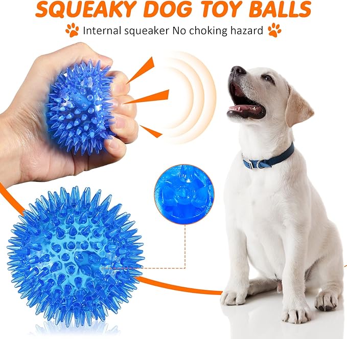 Yunsailing 9 Pcs Dog Squeaky Toys Set, Dog Squeaky Balls Bone Shape Teething Toys Donut Shape Balls for Small Puppy Medium TPR Rubber Pet Chew for Training Fetching Teething