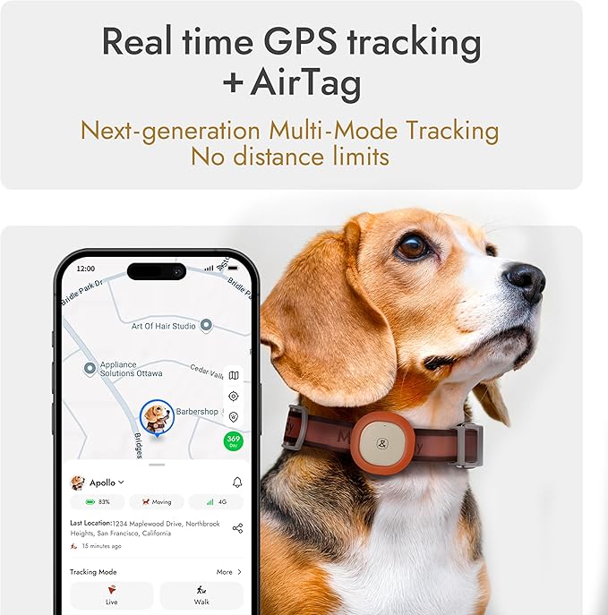 Molly&Cody GPS + Bluetooth Pet Tracker for Cats & Dogs – Real‑Time Tracking, Virtual Fence, IP67 Waterproof, Up to 60‑Day Battery, Health Monitoring, iOS/Android – 3‑Month Subscription Included (Red)