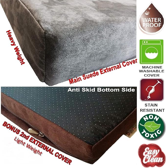 Dogbed4less Orthopedic Gel Memory Foam Pet Dog Bed, Waterproof Liner with External Microsuede Cover and Bonus Antislip Cover (Microsuede Gray, 35"X20"X4" Inches)