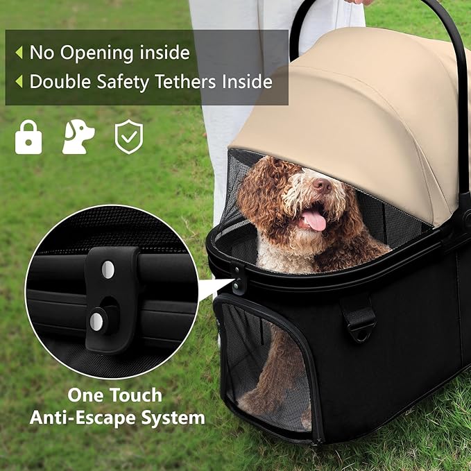 Extra Large Pet Stroller, Jumbo Dog Stroller Fits 3 Small Pets up to 50lbs, Heavy-Duty Stable Strollers with Shock Absorbing Wheels & Locking Brakes, for Walking, Jogging, Vet Visits
