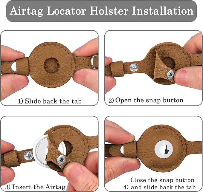 OOPSDOGGY Cat Collar for AirTag Holder, Leather Kitten Collars with Elastic Strap & Bell, Non Breakaway Adjustable Small Pet Collars for Indoor & Outdoor for Boy, Girl (Brown)