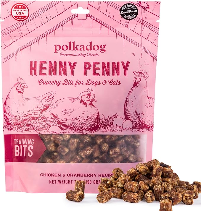 Polkadog Henny Penny Crunchy Training Bits – Chicken & Cranberry All Natural, Limited Ingredient Healthy Training Treats for Dogs. Handcrafted & Made in USA. Antioxidant-Rich, for All Breeds – 7oz