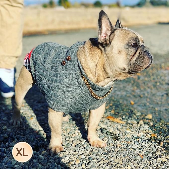 KYEESE Dog Sweater Soft Pullover Dog Sweaters for Medium Dogs Boy Warm Turtleneck Medium Dogs Sweater Stretchy Knitwear Cat Clothes with Gingham Patchwork Thick Pet Coat for Fall Winter Cold Weather