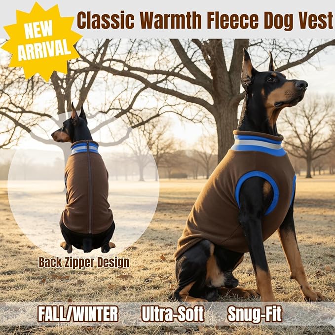 Winter Classic Turtleneck Fleece Vest Dog Sweater, Warm & Soft Puppy Coat for Small Dogs with Back-Zipper, Active-Cut Doggie Vests Sweatshirt, Lightweight Pet Clothes for Chihuahua Poodle(Brown, S)