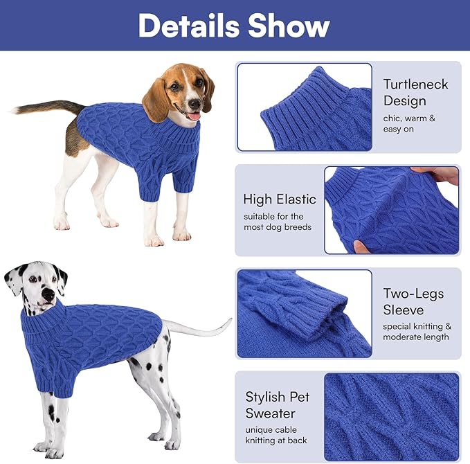 Queenmore Dog Sweaters for Large Dogs Girls Boys,Warm Pullover Extra Large Dog Sweater,Dogs Christmas Sweaters,Classic Turtleneck Thick Clothes for Extra Large Pets, Pitbull, Boxer(Royal Blue,XL)