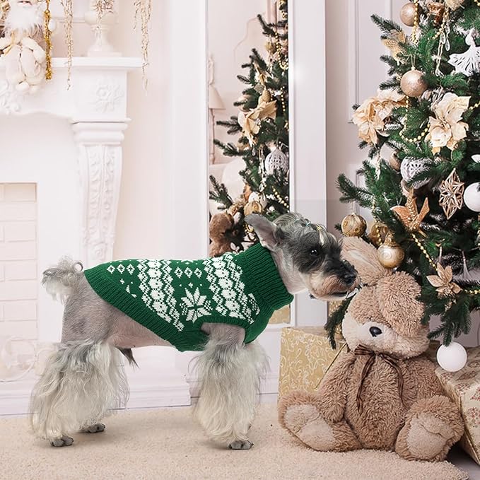 KOOLTAIL Cable Knit Dog Sweater Turtleneck, Cold Weather Pullover Classic Knitwear, Snowflake Pattern Thick Warm Winter Pet Clothes, Dog Christmas Sweater for Small Medium Large Dogs Cats, Green S