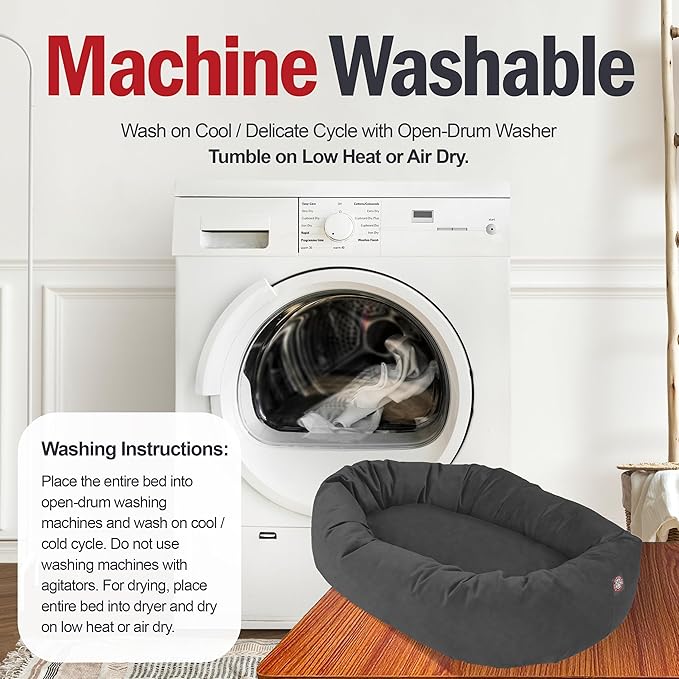 Majestic Pet 52 Inch Suede Calming Dog Bed Washable 52x35x11 (Inch) – Cozy Soft Round Donut Dog Bed with Spine Support for Dogs to Rest Their Head - Pet Bed X- Large – Gray (2025)