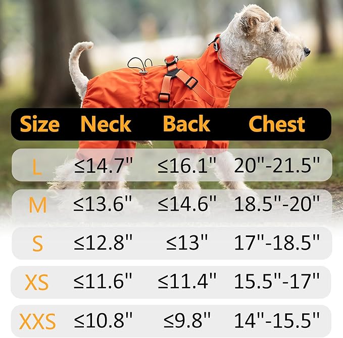 Mile High Life Waterproof Dog Raincoat, Full Coverage Small Dog Rain Coat with Harness, Adjustable 4 Legs Puppy Rain Jacket with Reflective Strip and Elastic Cuffs (Orange, XS Back Length 11.4")