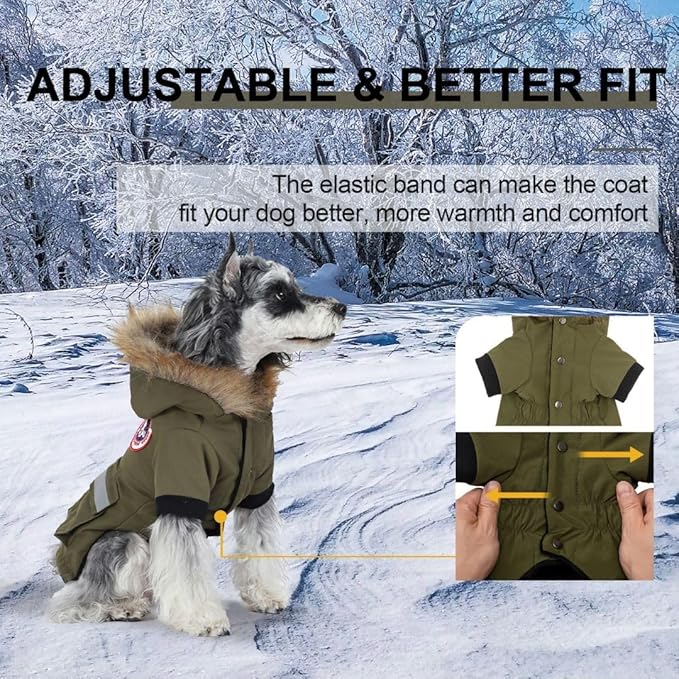 PINA Small Dog Coats - Waterproof, Warm Winter Jacket with Faux Fur Hood, Reflective, Flannel Lined, Windproof, Pocket