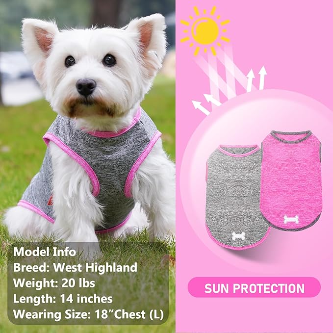 KYEESE 2 Pack Dog Shirts Quick Dry Soft Stretchy Dog T-Shirts with Reflective Label Tank Top Sleeveless Vest Sun Protection Pet Clothes for Small Medium Dogs, X-Large, Grey+Hotpink