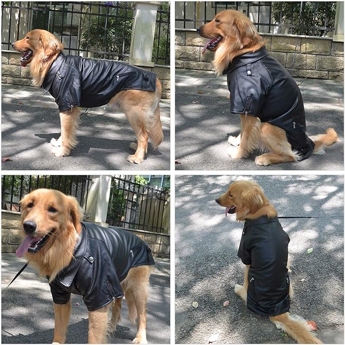 Lovelonglong Cool Dog Leather Jacket, Warm Coats Dogs Windproof Cold Weather Coats for Large Medium Small Dogs,Miniature PoodleSchnauzers Clothing Black XL
