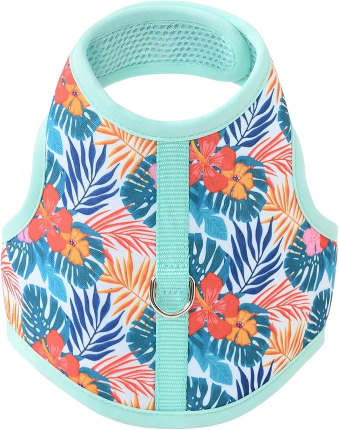 Mile High Life Dog Harness, Air Mesh Floral Vest Harness for 20 lbs Small Dogs & Cats, Easy Get on Adjustable Easy Closures Both Neck and Chest(Green Flower, S Chest 16"-18")
