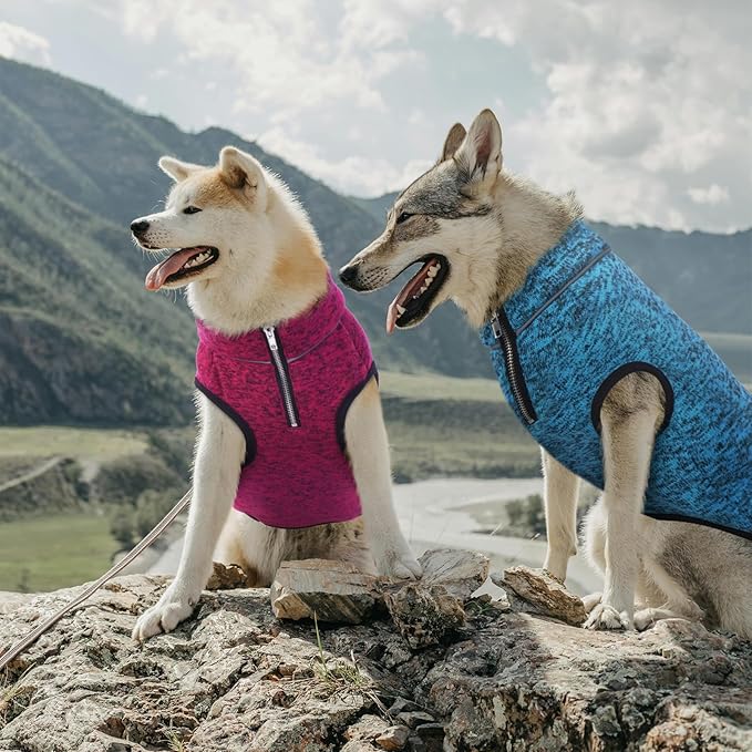 ROZKITCH XXXL Dog Sweater, Fleece Lined Dog Jacket with Zipper Opening for Harness, Reflective Pet Jacket, Rosered, 3XL