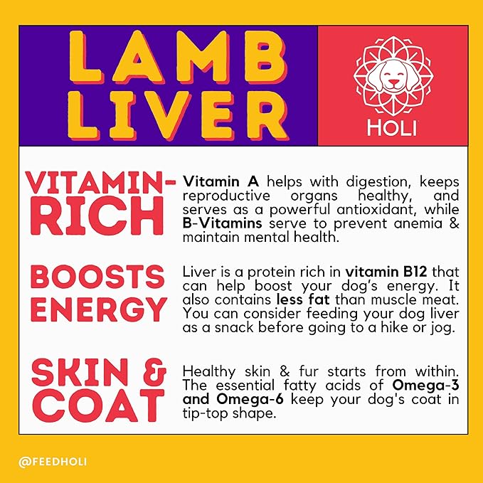 HOLI Lamb Liver Dog Food Topper - Single Ingredient, Human-Grade - Freeze Dried Dog Food Toppers and Flavor Enhancer for Picky Dogs – Grain Free – 100% All Natural - 8oz