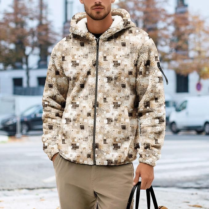 Men's Camouflage Hunting Fleece Lined Hoodie Camo Jackets Zip Up Long Sleeve Casual Winter Coats Hood Outerwear