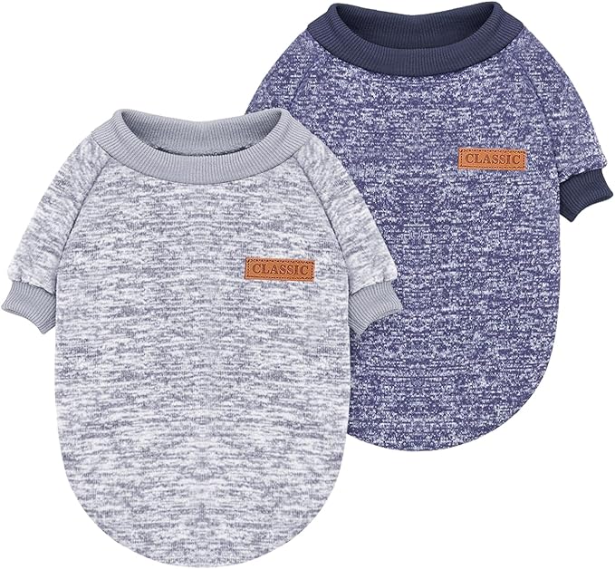 2 Pieces Pet Dog Classic Knitwear Sweater, Fleece Coat for Small,Medium Dogs,Warm Pet Dog Cat Clothes,Soft Puppy Customes for Chihuahua Yorkshire Tzu (Grey Navy,XL)