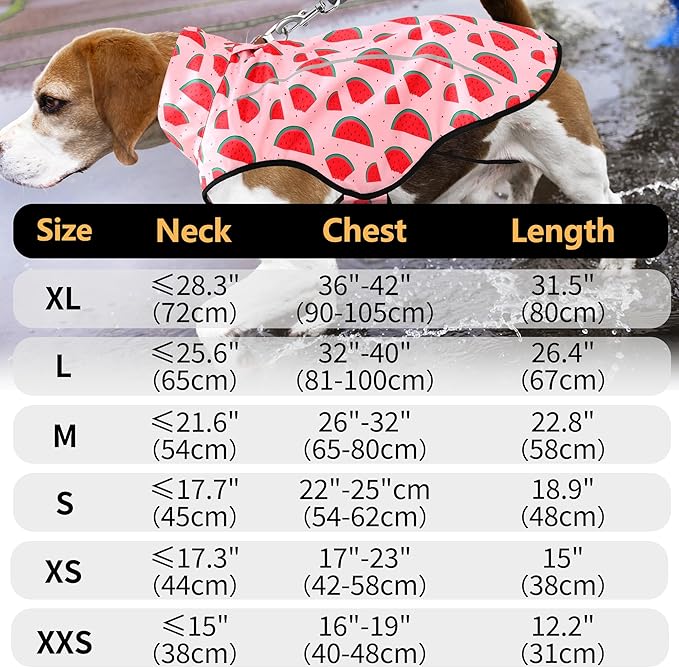 Mile High Life Dog Raincoat, Adjustable Waterproof Reflective Rain Jacket for Small Medium Large Dogs, Lightweight Breathable Pet Rain Coat with Leash Hole(Pink Watermelon,XS Chest 17-23")