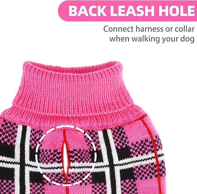 PUPTECK Dog Sweaters for Large Medium Small Dogs - Fall Classic Plaid Style Puppy Holiday Winter Coat Clothes Warm, Fuschia, XL