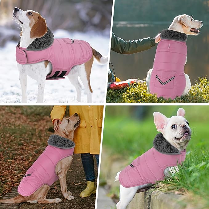 Dog Coat, Waterproof Dog Winter Jacket with Pocket, Reflective Adjustable Pet Snow Vest, Warm Cozy Fleece Sweater for Small Medium Extra Large Dogs - Light Pink, 3XL