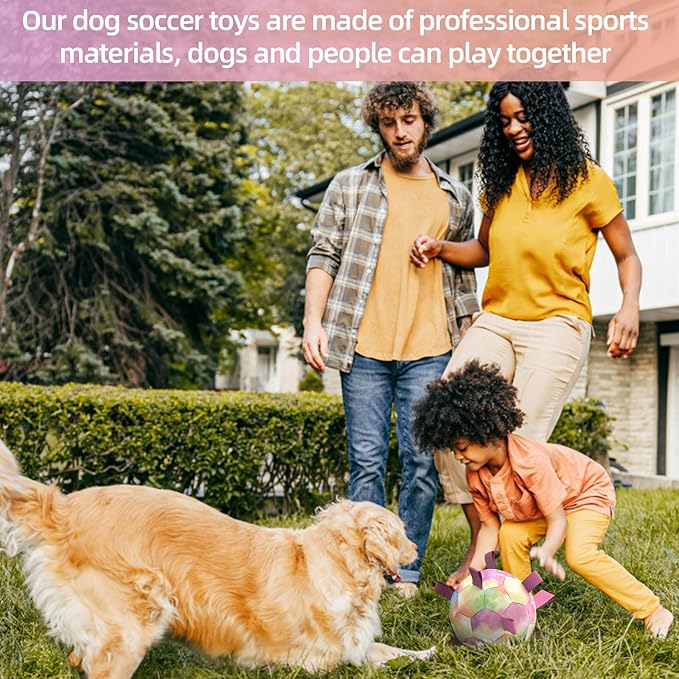 QDAN Extra Large Dog Toys Soccer Ball - Durable Dog Balls for Extra Large Dogs, Beach Pool Dog Water Toy, Interactive Dog Toys for Tug of War, Puppy Birthday Gifts, Rainbow (9 Inch)