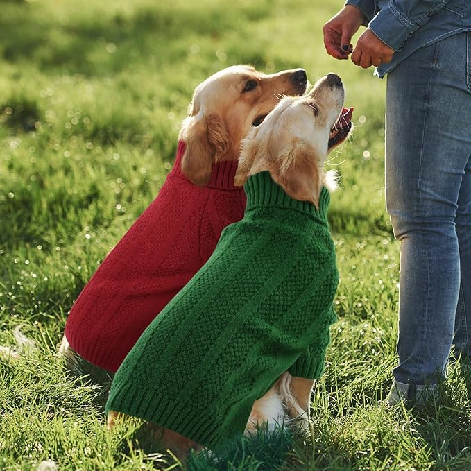 Queenmore XXL Dog Sweater,Large Dog Sweaters for Dogs Girls Boys,Xmas Turtleneck Pullover Pet Sweaters for Large Dogs,Cold Weather Doggie Sweatshirt Knitwear for Golden Retriever,Labrador(Green,XXL)