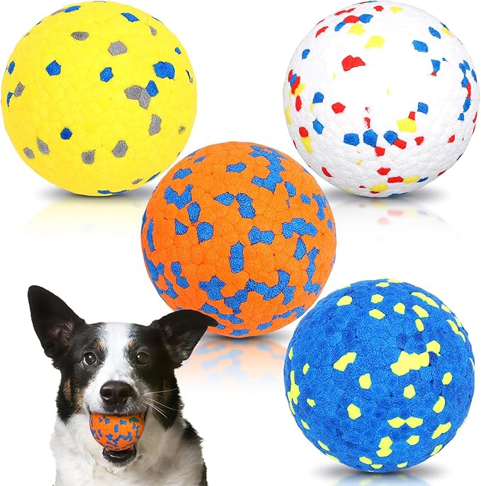 VINGVO Large Dog Balls Tennis Ball Toys 4 PCS Dogs Toys for Aggressive Chewers, 3" Teething Chew Toys Water Floating Ball Toy Bouncy Fetch Balls for Large Medium Small Dog and Puppies (4 Round)