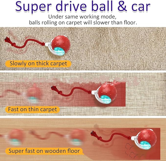 Tiny Fetch Dog Toy - Interactive Dog Toys, 360°Smart Automatic Rolling Electric Dogs Ball Toy with Birdsong, Automatic Obstacle Avoidance, Rechargeable, Boredom Relief for Dogs & Cats (Red*1 PC)