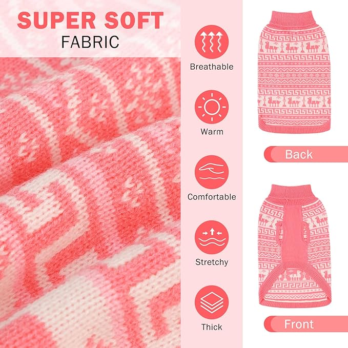 SCENEREAL Turtleneck Dog Sweater for Small Medium Large Dogs Girls Boys, Knit Pet Pullover Puppy Clothes Cold Weather Coats, Holiday Outfits Sweatshirt for Christmas, Pink M