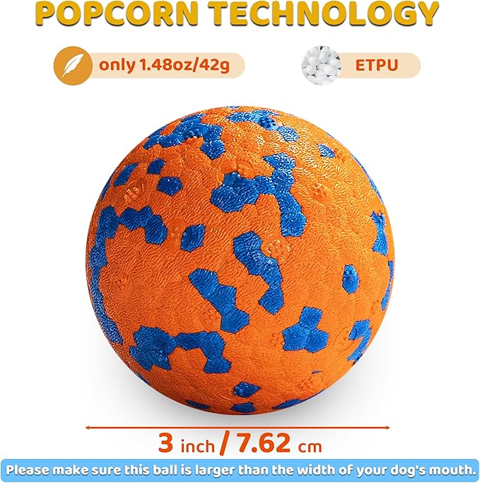 Dog Balls, Indestructible Dog Toy Ball for Aggressive Chewers, Durable High Elasticity Interactive Ball for Training Dog Catch and Fetch, Large Medium Small Dog and Puppies(Orange, 3in, 2pcs)