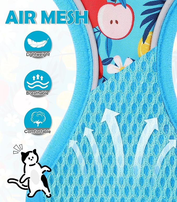 Halypet Cat Harness and Leash Set[MAX Safety 4th-Gen] Cute Escape Proof Vest Harness for Girl&Boy Cat Walking, Comfortable Adjustable Leash and Reflective Strips for Outdoor Kitten, XS Azure Floral