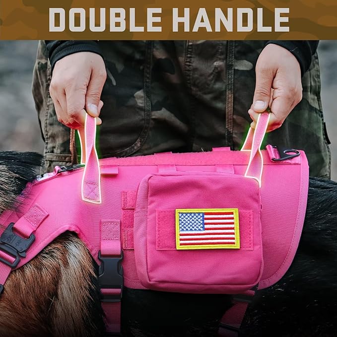 Forestpaw Dog Harness Medium Sized,Tactical Dog Harness with Handle,No Pull Military Style Service Dog Vest with Pockets Adjustable for Medium Large Dogs,Hot Pink,Chest 15.5-25.5"