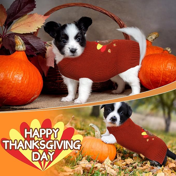 Sanwuta 3 Pieces Halloween Thanksgiving Christmas Dog Sweaters Sets Pumpkin Turkey Santa Puppy Dog Clothes Pet Knitwear for Dog Cat Pet Costume(Small)