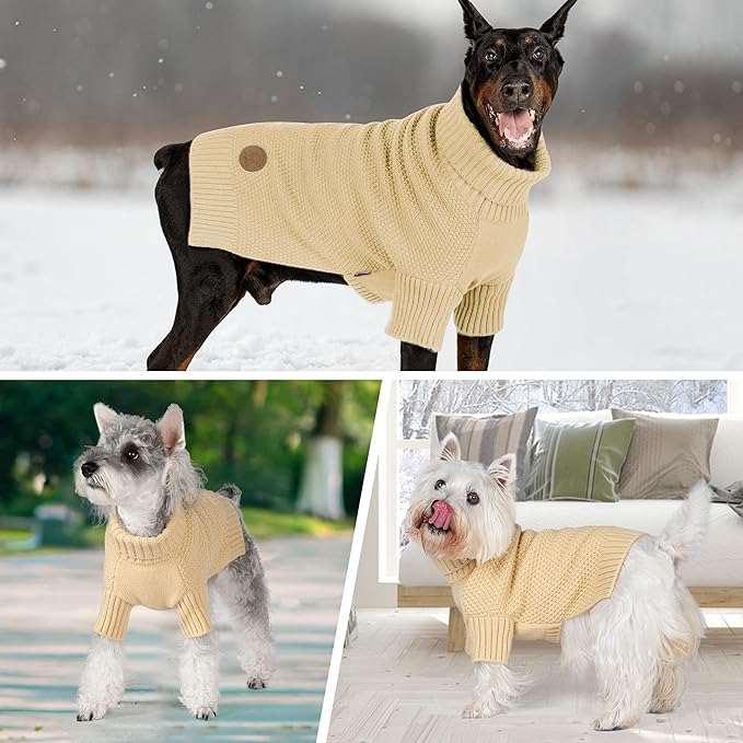 cyeollo Small Dog Sweater with Leash Hole Turtleneck Knitted Sweaters Winter Dog Clothes Sweaters for Small Dogs S