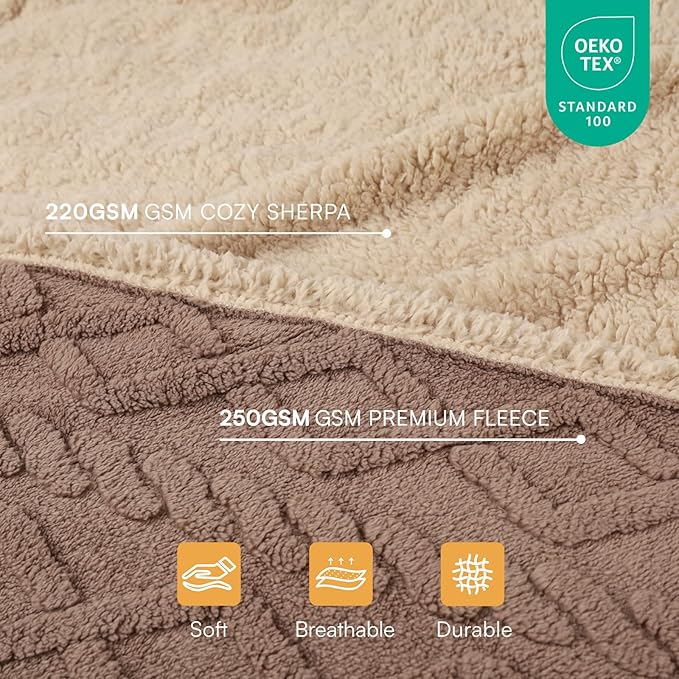 Waterproof Pet Blanket, Liquid Pee Proof Dog Blankets for Sofa Bed Couch, Reversible Sherpa Fleece Furniture Protector Cover for Small Medium Large Dogs Cats,Khaki X-Large（85" x 57"）