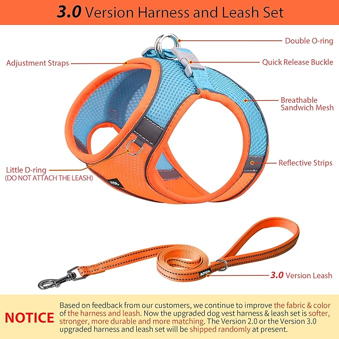 AIITLE Step in Dog Harness and Leash Set - Summer No Pull Escape Proof Vest Harnesses with Soft Mesh and Reflective Bands, Adjustable Pet Outdoor Harnesses for Small and Medium Dogs Orange M