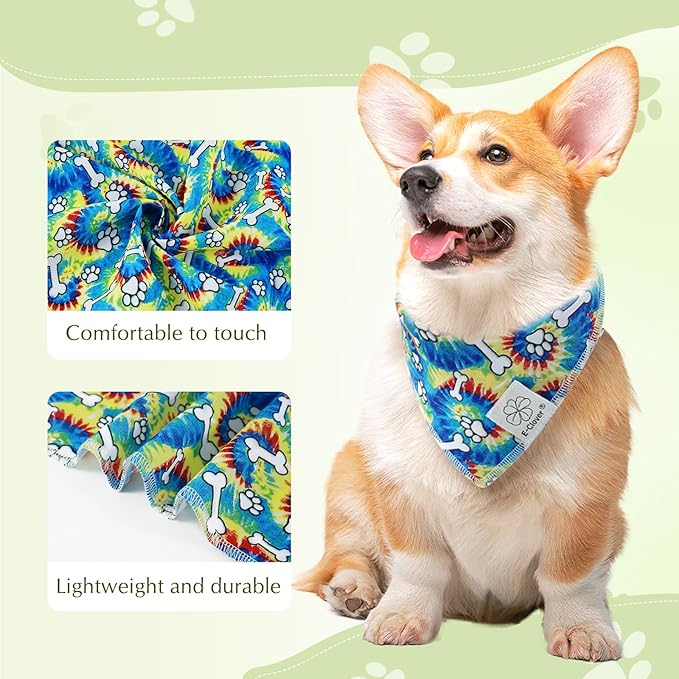 E-Clover Dog Bandanas Boy & Matching Scrunchie Set Girl Cute Rainbow Dog Scarf Bibs Pet Bandana with Bow Tie for Medium Large Dogs Owner Mom Pride